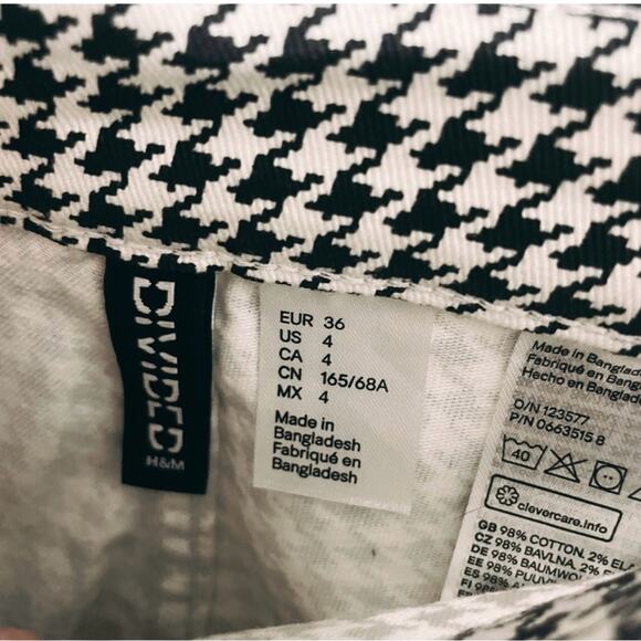H&M Divided Houndstooth Check Stretch Twill Pants Size 4 Skinny Fit Raw Hem Cut - Picture 10 of 10